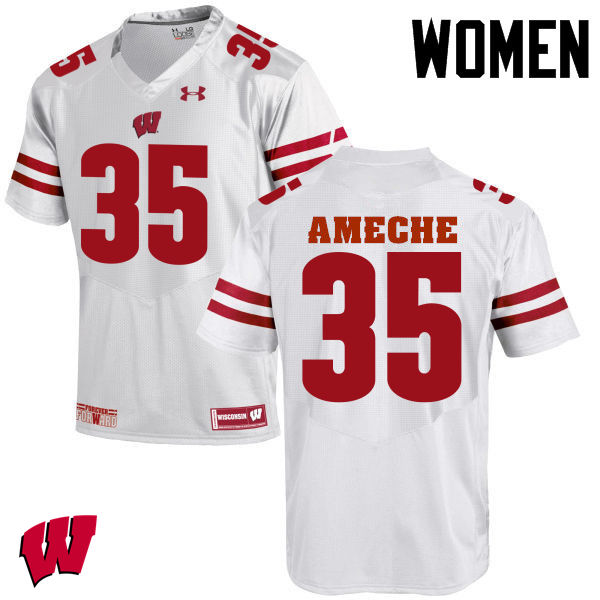 Women Wisconsin Badgers #35 Alan Ameche College Football Jerseys-White - Click Image to Close